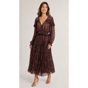Kontatto Italy Maxi Dress Womens Small Brown Paisley Pleated Sheer Dark Romantic